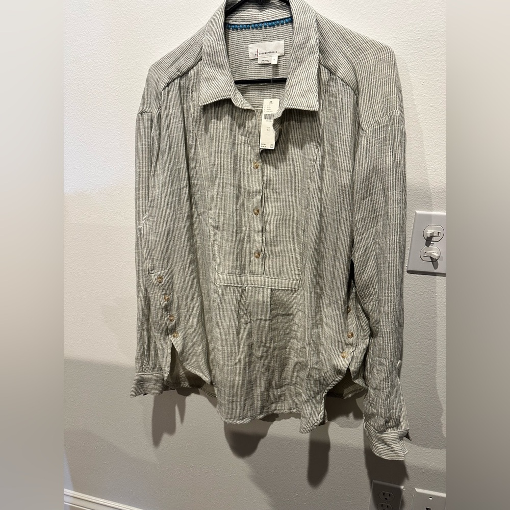 Anthropologie Gray Striped Tunic Top